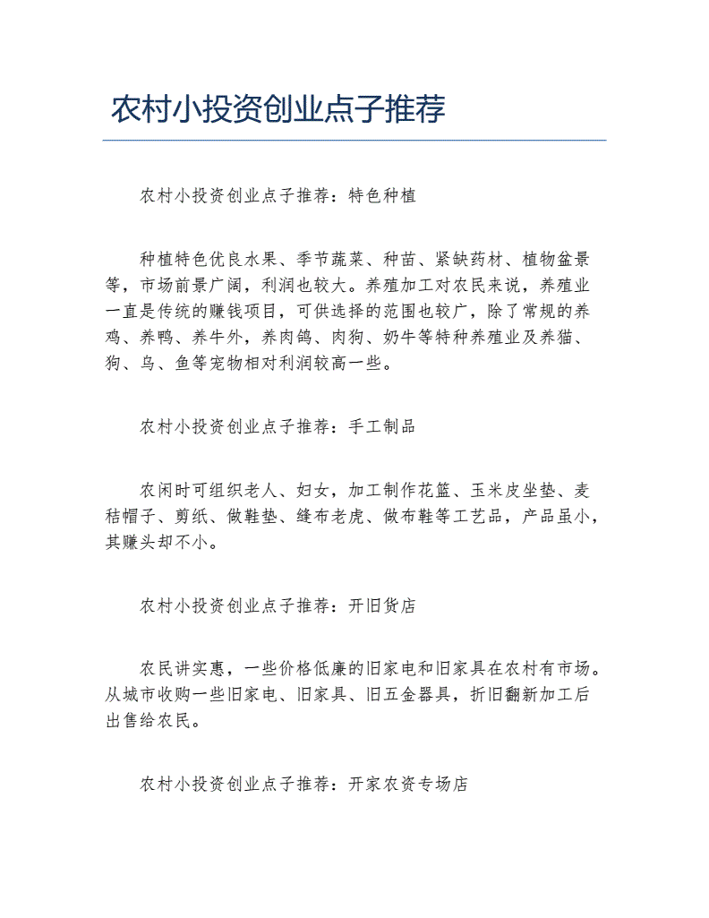 小知识！小本投资创业项目