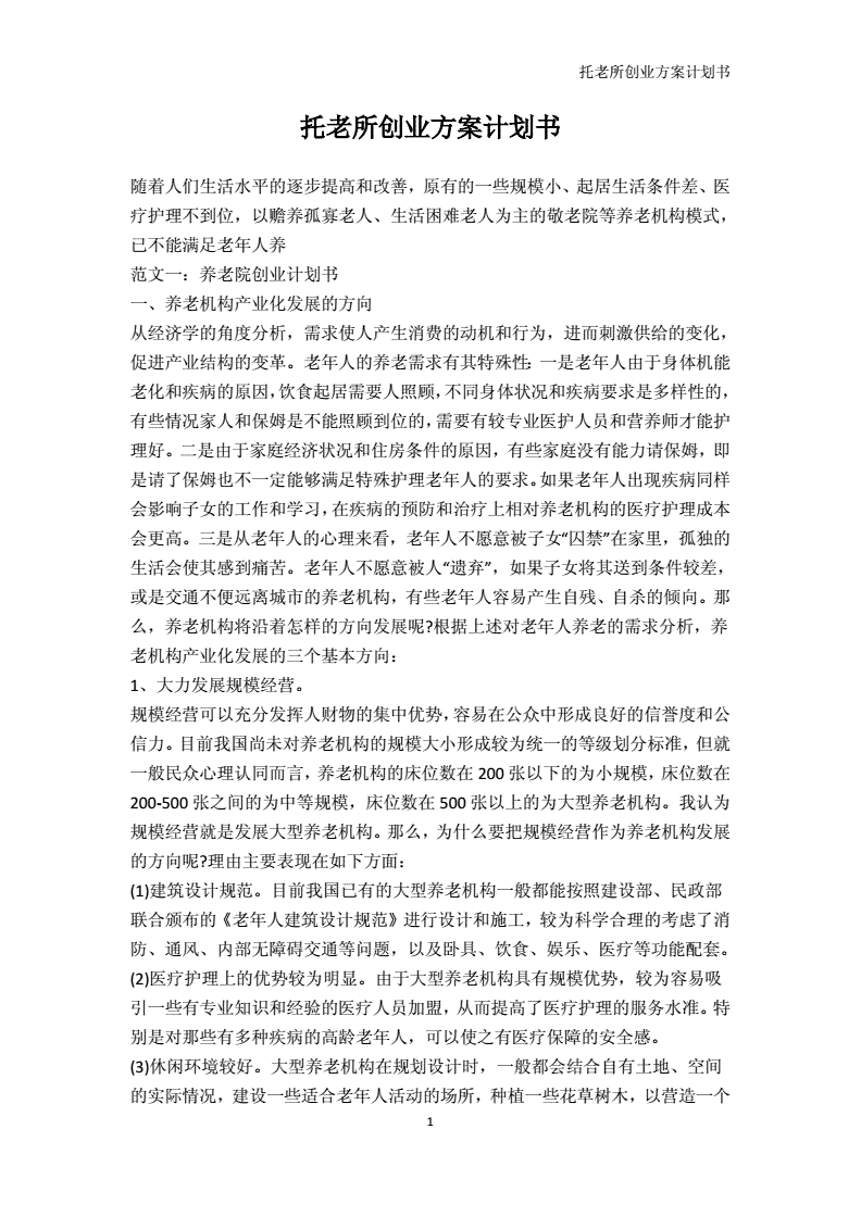 解释！托老所创业方案
