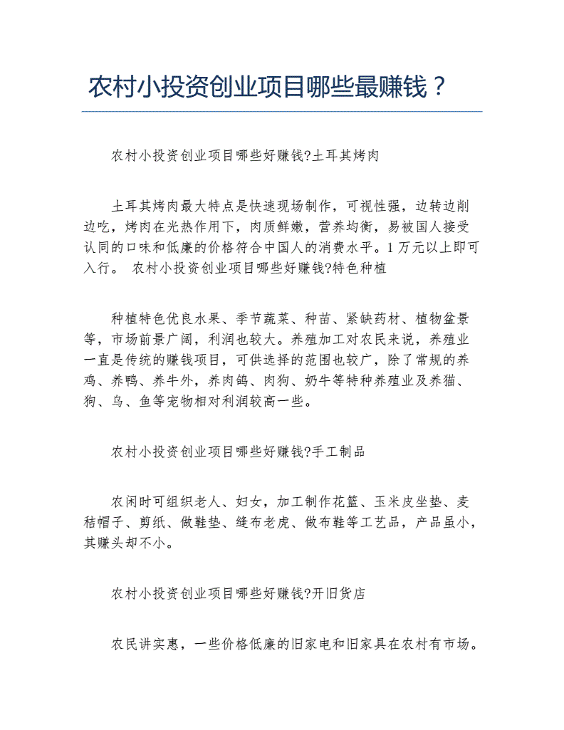 解释！小投资创业项目