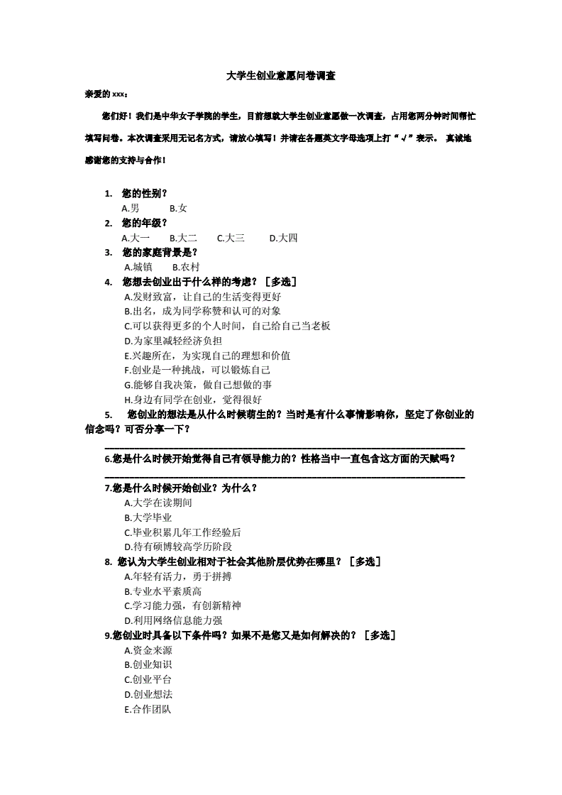 热点！大学生创业调查问卷