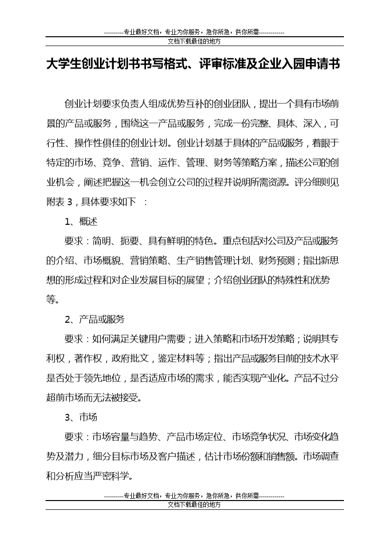 求答案！创业策划书模板