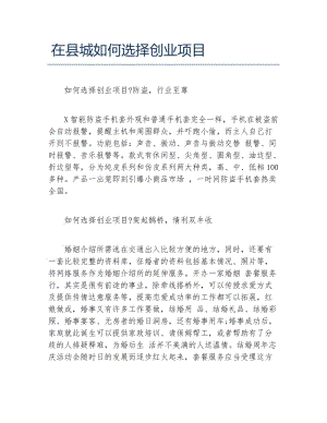 解释！县城创业项目