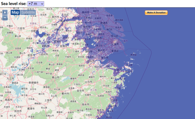 分析！海平面上升地图“一抹红尘”