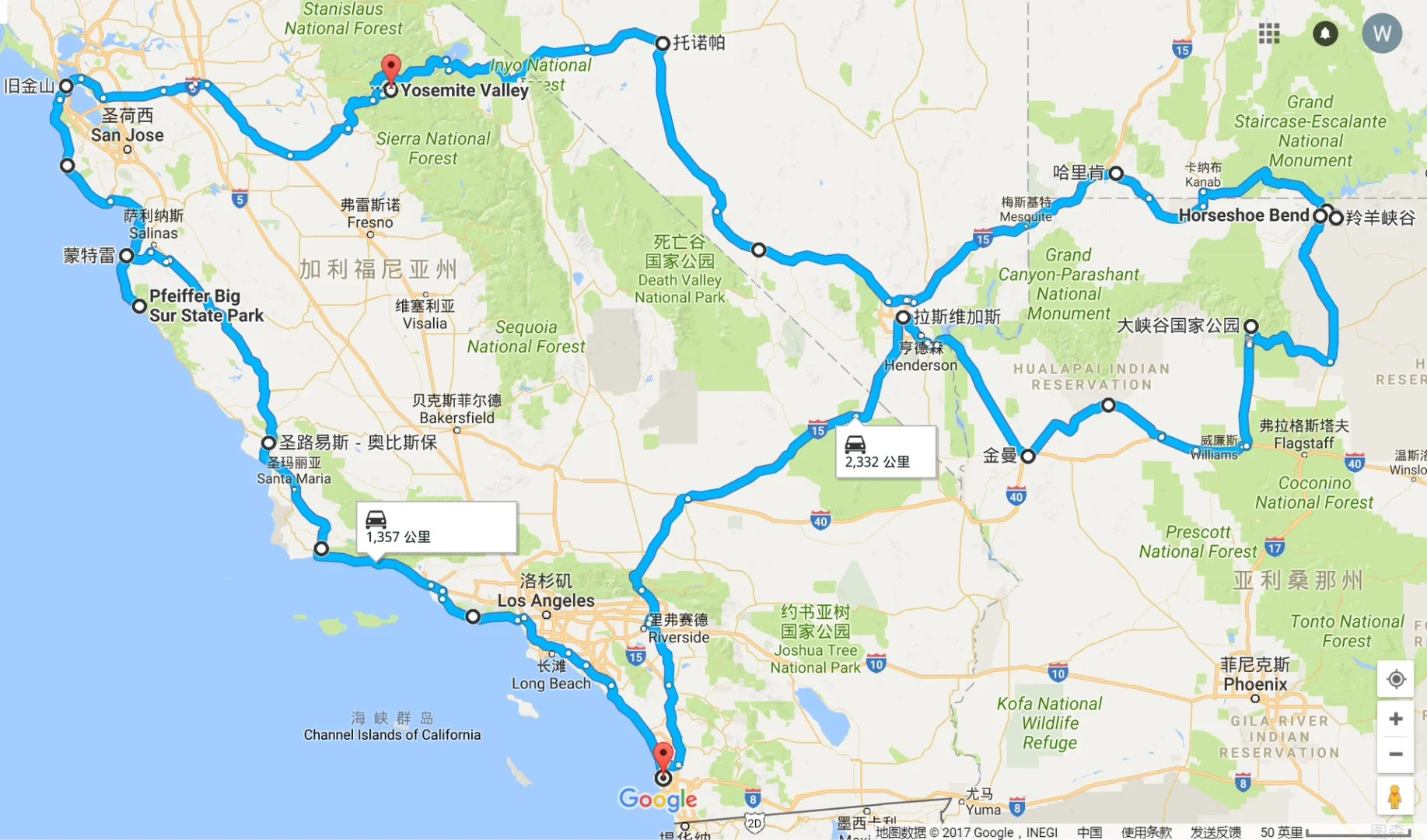 美国旅游路线图_美国旅游经典路线